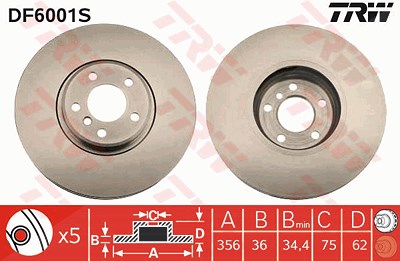 Trw 1x Bremsscheibe [Hersteller-Nr. DF6001S] für BMW von TRW