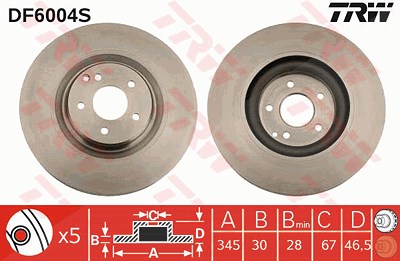 Trw 1x Bremsscheibe [Hersteller-Nr. DF6004S] für Mercedes-Benz von TRW