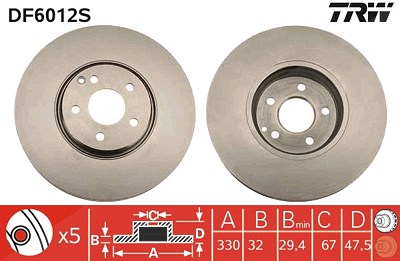 Trw 1x Bremsscheibe [Hersteller-Nr. DF6012S] für Mercedes-Benz von TRW