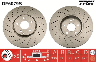 Trw 1x Bremsscheibe [Hersteller-Nr. DF6079S] für Mercedes-Benz von TRW