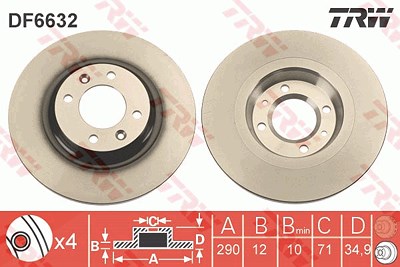 Trw Bremsscheibe [Hersteller-Nr. DF6632] für Citroën, Ds, Peugeot von TRW