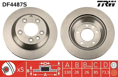 Trw 1x Bremsscheibe Hinterachse Belüftet [Hersteller-Nr. DF4487S] für Audi, Porsche, VW von TRW