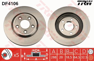 Trw Bremsscheibe Hinterachse Belüftet [Hersteller-Nr. DF4106] für Jaguar, Lincoln von TRW