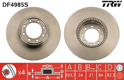 Trw 1x Bremsscheibe Hinterachse Belüftet [Hersteller-Nr. DF4985S] für Iveco von TRW