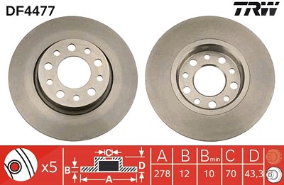 Trw Bremsscheibe Hinterachse Voll [Hersteller-Nr. DF4477] für Alfa Romeo, Fiat, Jeep von TRW