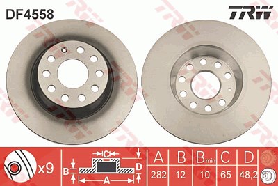 Trw Bremsscheibe Hinterachse Voll [Hersteller-Nr. DF4558] für Audi, Seat, Skoda, VW von TRW