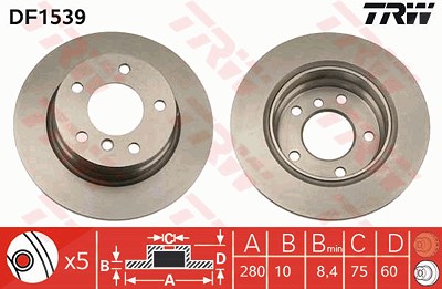 Trw Bremsscheibe Hinterachse Voll [Hersteller-Nr. DF1539] für BMW von TRW