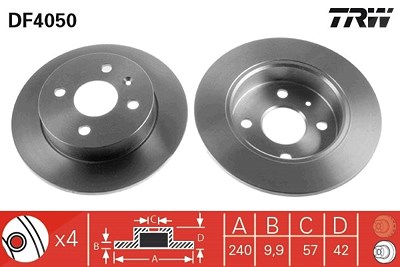 Trw Bremsscheibe Hinterachse Voll [Hersteller-Nr. DF4050] für Opel von TRW