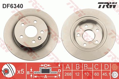 Trw Bremsscheibe Hinterachse Voll [Hersteller-Nr. DF6340] für Chevrolet, Opel von TRW