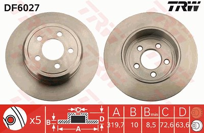 Trw Bremsscheibe Hinterachse Voll [Hersteller-Nr. DF6027] für Chrysler, Dodge von TRW