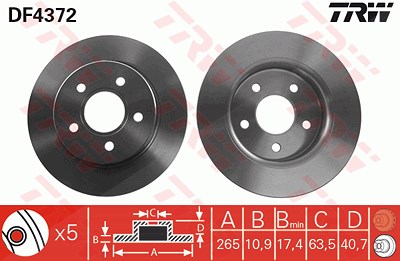 Trw 1x Bremsscheibe Hinterachse Voll [Hersteller-Nr. DF4372] für Ford von TRW