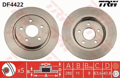 Trw Bremsscheibe Hinterachse Voll [Hersteller-Nr. DF4422] für Ford, Volvo von TRW