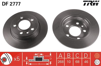 Trw Bremsscheibe Hinterachse Voll [Hersteller-Nr. DF2777] für Ford, Seat, VW von TRW