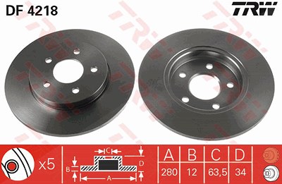 Trw Bremsscheibe Hinterachse Voll [Hersteller-Nr. DF4218] für Ford, Jaguar von TRW