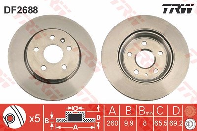 Trw Bremsscheibe Hinterachse Voll [Hersteller-Nr. DF2688] für Opel, Saab von TRW