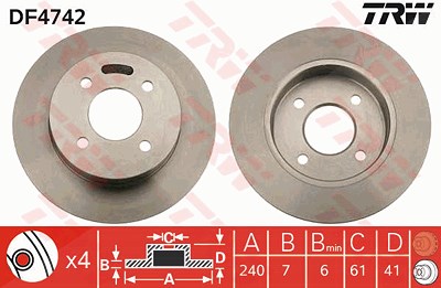 Trw Bremsscheibe Hinterachse Voll [Hersteller-Nr. DF4742] für Nissan von TRW