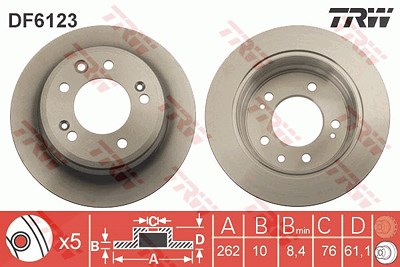 Trw Bremsscheibe Hinterachse Voll [Hersteller-Nr. DF6123] für Hyundai, Kia von TRW