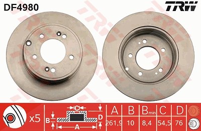 Trw Bremsscheibe Hinterachse Voll [Hersteller-Nr. DF4980] für Hyundai, Kia von TRW