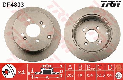 Trw Bremsscheibe Hinterachse Voll [Hersteller-Nr. DF4803] für Hyundai, Kia von TRW