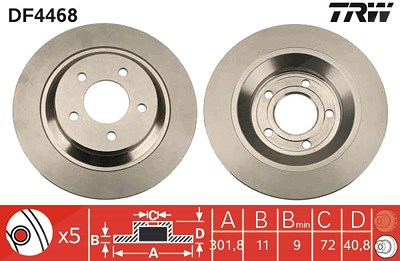 Trw Bremsscheibe Hinterachse Voll [Hersteller-Nr. DF4468] für Mazda von TRW