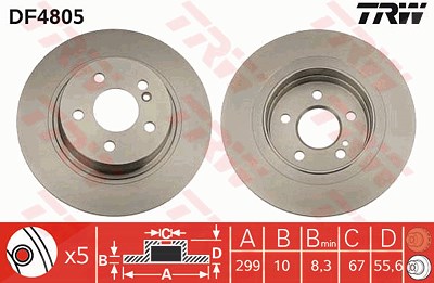 Trw Bremsscheibe Hinterachse Voll [Hersteller-Nr. DF4805] für Mercedes-Benz von TRW