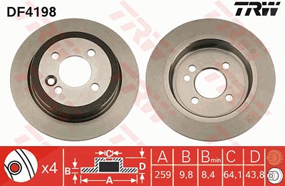 Trw Bremsscheibe Hinterachse Voll [Hersteller-Nr. DF4198] für Mini von TRW