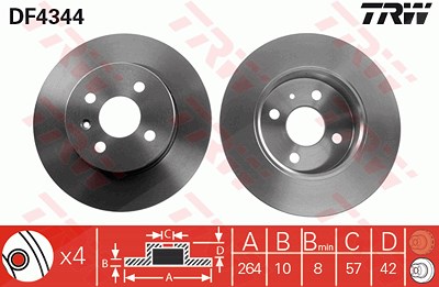 Trw 1x Bremsscheibe Hinterachse Voll [Hersteller-Nr. DF4344] für Opel von TRW