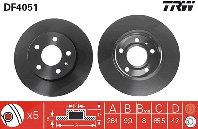 Trw Bremsscheibe Hinterachse Voll [Hersteller-Nr. DF4051] für Opel, Vauxhall von TRW