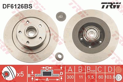 Trw 1x Bremsscheibe Hinterachse Voll [Hersteller-Nr. DF6126BS] für Renault von TRW