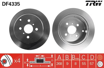 Trw 1x Bremsscheibe Hinterachse Voll [Hersteller-Nr. DF4335] für Toyota von TRW