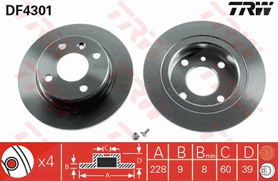 Trw Bremsscheibe Hinterachse Voll [Hersteller-Nr. DF4301] für Volvo von TRW