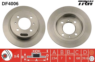 Trw Bremsscheibe Hinterachse Voll [Hersteller-Nr. DF4006] für Nissan von TRW