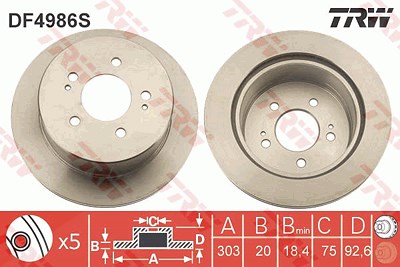 Trw 1x Bremsscheibe [Hersteller-Nr. DF4986S] für Hyundai von TRW