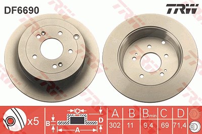 Trw Bremsscheibe [Hersteller-Nr. DF6690] für Hyundai von TRW