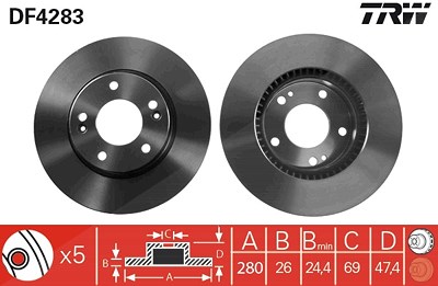 Trw Bremsscheibe Vorderachse Belüftet [Hersteller-Nr. DF4283] für Hyundai, Kia von TRW