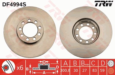 Trw 1x Bremsscheibe [Hersteller-Nr. DF4994S] für Iveco von TRW