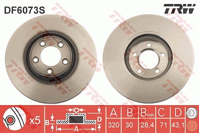 Trw 1x Bremsscheibe [Hersteller-Nr. DF6073S] für Jaguar von TRW