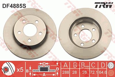 Trw 1x Bremsscheibe [Hersteller-Nr. DF4885S] für Jeep von TRW