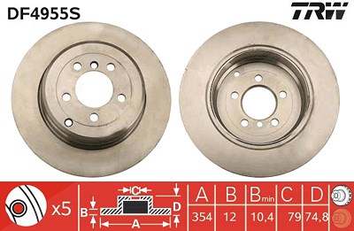 Trw 1x Bremsscheibe [Hersteller-Nr. DF4955S] für Land Rover von TRW