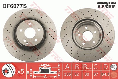 Trw 1x Bremsscheibe [Hersteller-Nr. DF6077S] für Mercedes-Benz von TRW