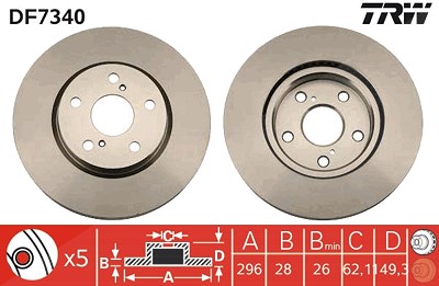 Trw Bremsscheibe [Hersteller-Nr. DF7340] für Lexus von TRW