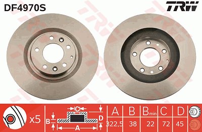 Trw 1x Bremsscheibe [Hersteller-Nr. DF4970S] für Mazda von TRW