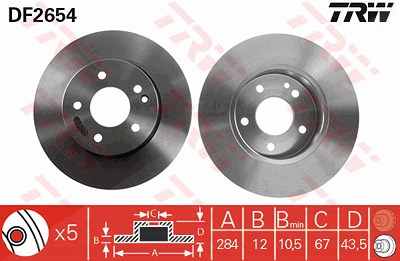 Trw Bremsscheibe [Hersteller-Nr. DF2654] für Mercedes-Benz von TRW