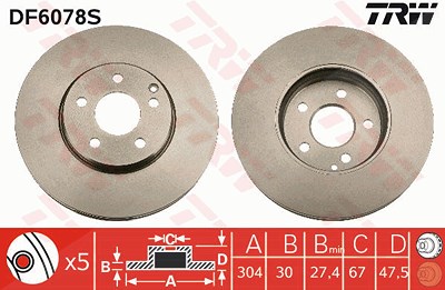 Trw 1x Bremsscheibe [Hersteller-Nr. DF6078S] für Mercedes-Benz von TRW