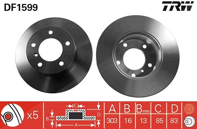 Trw Bremsscheibe [Hersteller-Nr. DF1599] für Mercedes-Benz, Puch von TRW