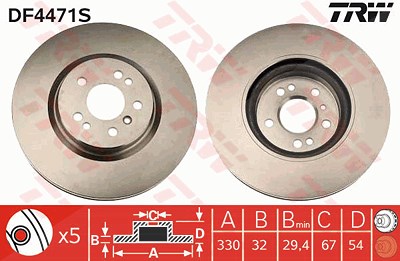 Trw 1x Bremsscheibe [Hersteller-Nr. DF4471S] für Mercedes-Benz von TRW