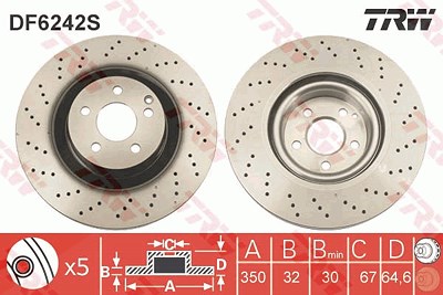 Trw 1x Bremsscheibe [Hersteller-Nr. DF6242S] für Mercedes-Benz von TRW