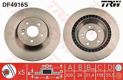 Trw 1x Bremsscheibe [Hersteller-Nr. DF4916S] für Mercedes-Benz von TRW