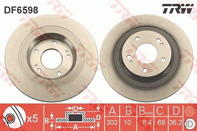 Trw Bremsscheibe [Hersteller-Nr. DF6598] für Mitsubishi von TRW