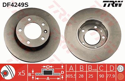 Trw 1x Bremsscheibe [Hersteller-Nr. DF4249S] für Nissan, Opel, Renault von TRW